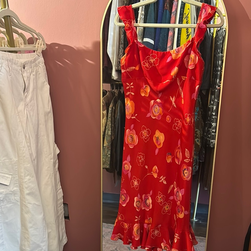 Elegant Red Floral Dress